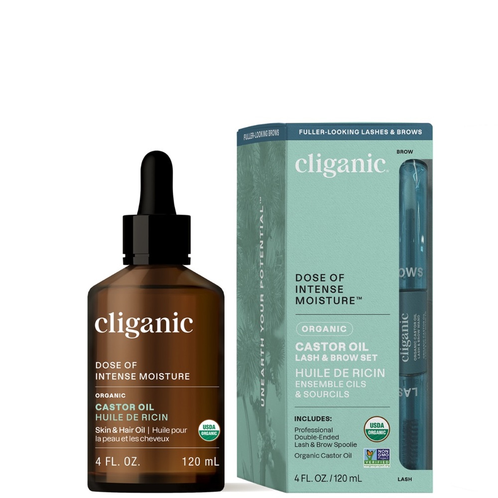 (2) cliganic Organic Castor Oil Hair & Brow Serum -